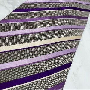 Tina Cosina Made in Italy 100% Silk Tie Gray Purple Stripes 60” x 3.5” Business